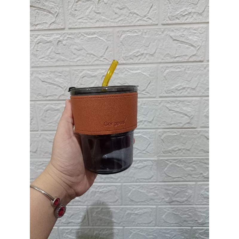 Gelas / botol minum kaca+sedotan