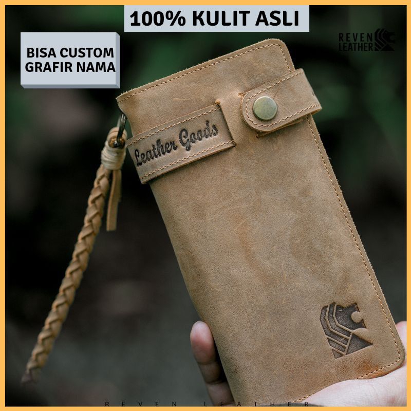 REVEN LEATHER - Dompet Panjang Lipat Kartu Pria Vintage Wallet Bahan Kulit Sapi Asli Crazy Horse 100