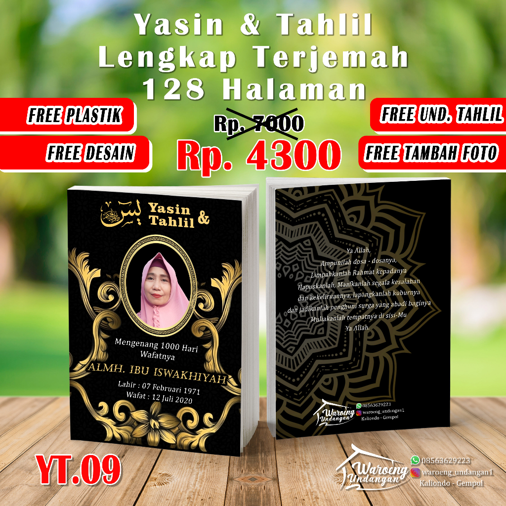 

BUKU YASIN DAN TAHLIL MURAH 128 HALAMAN | ARAB + TERJEMAH (FREE TAMBAH FOTO ALM./ALMH.,FREE PLASTIK)