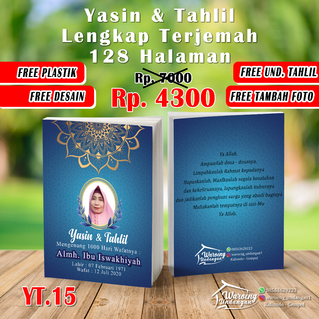 

BUKU YASIN DAN TAHLIL MURAH 128 HALAMAN | ARAB + TERJEMAH (FREE TAMBAH FOTO ALM./ALMH.,FREE PLASTIK)