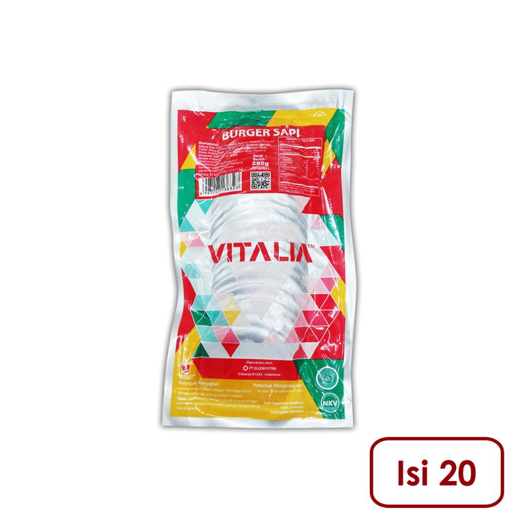 

VITALIA Burger Sapi Isi20 280gr (Tahan suhu ruangan 3hari)