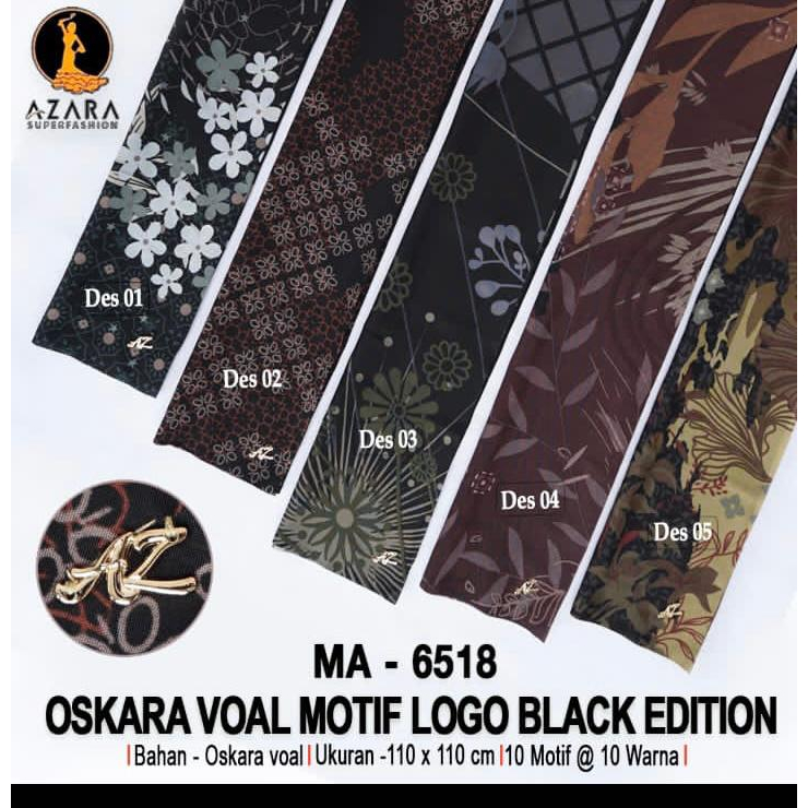 Azara Oscara Black edition Kerudung Segi empat Oskara Voal Motif Lasercut logo metal Uk 110x110 Umam