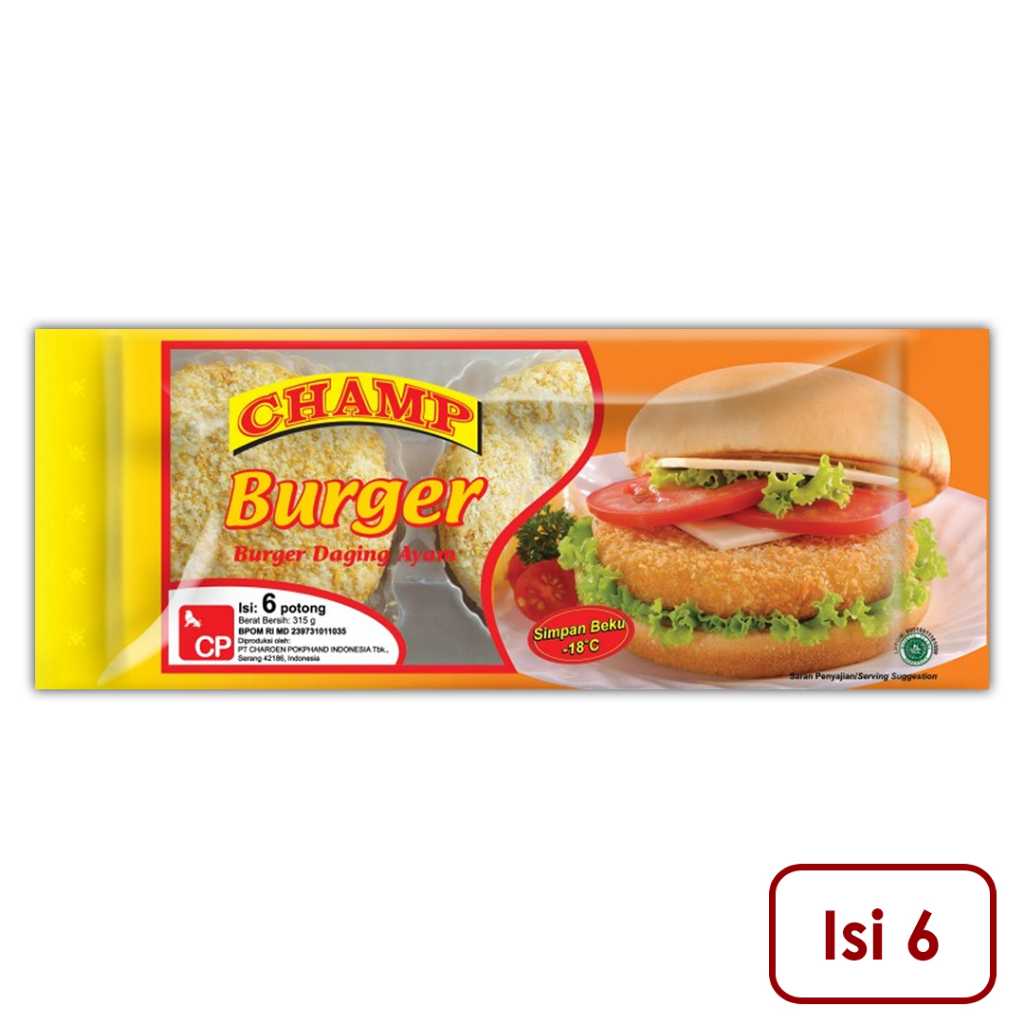 

CHAMP Burger Daging Ayam Isi6 315gr (Tahan suhu ruangan 3hari)