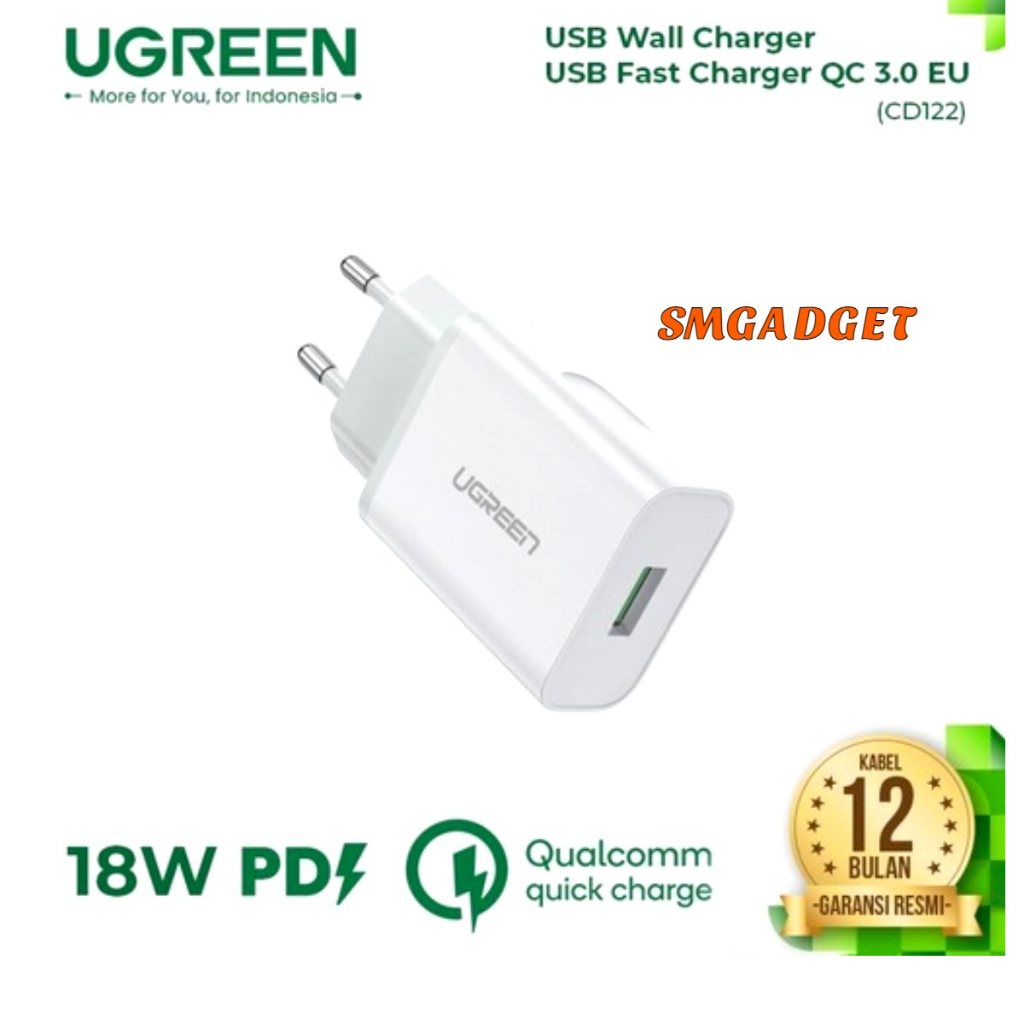 UGREEN Charger Cas Hp QC3.0 USB Fast Charger 18Watt 18w White 10133