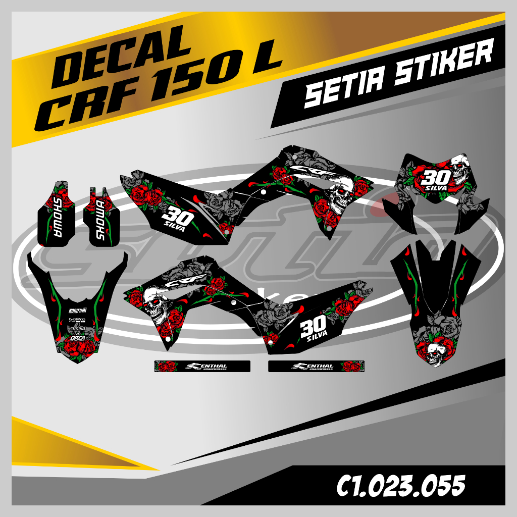 DECAL CRF 150 L, TENGKORAK BUNGA MAWAR, SUPERMOTO, TRAIL, DESAIN BEBAS CUSTOM BARU (C1.023.055)