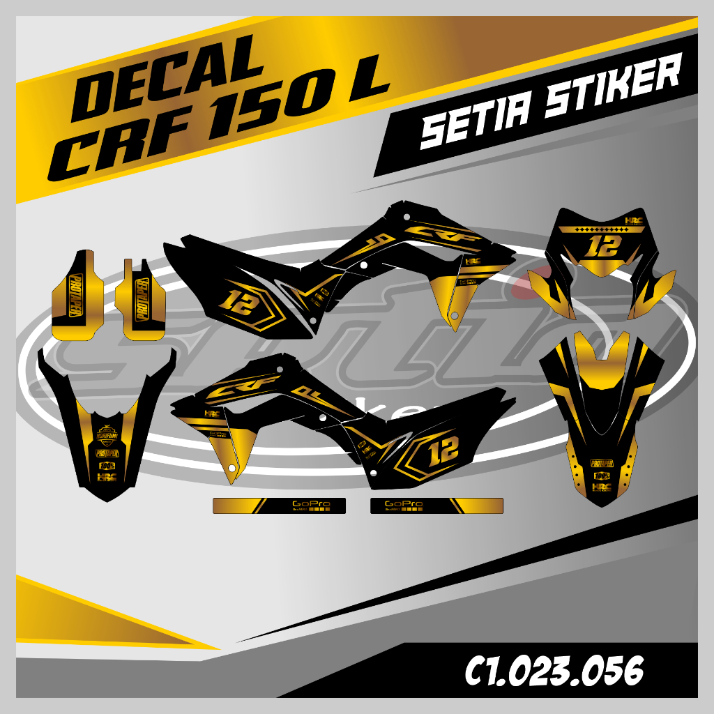 DECAL CRF 150 L, HITAM GOLD, EMAS, SUPERMOTO, TRAIL, DESAIN BEBAS CUSTOM BARU (C1.023.056)