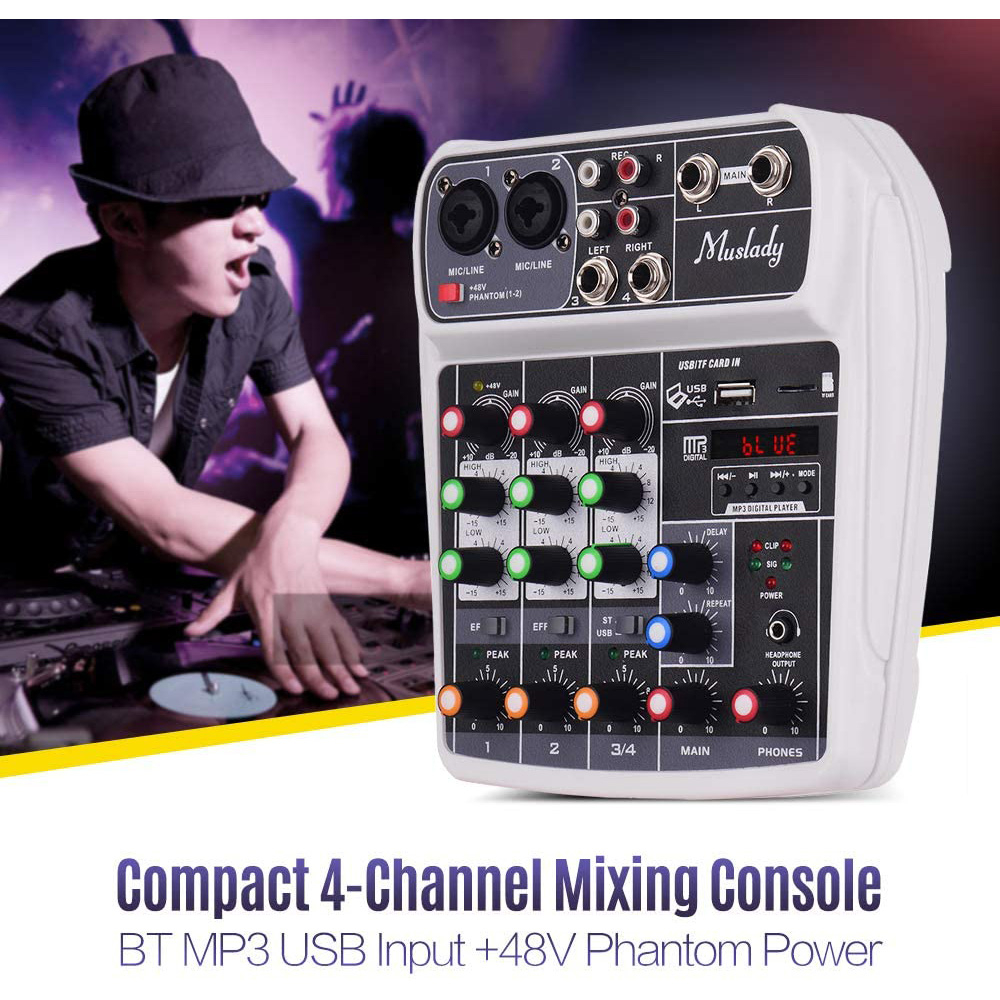 Muslady Compact Mixing Console Mixer 4 Channel Phantom 48V - AI-4 - White