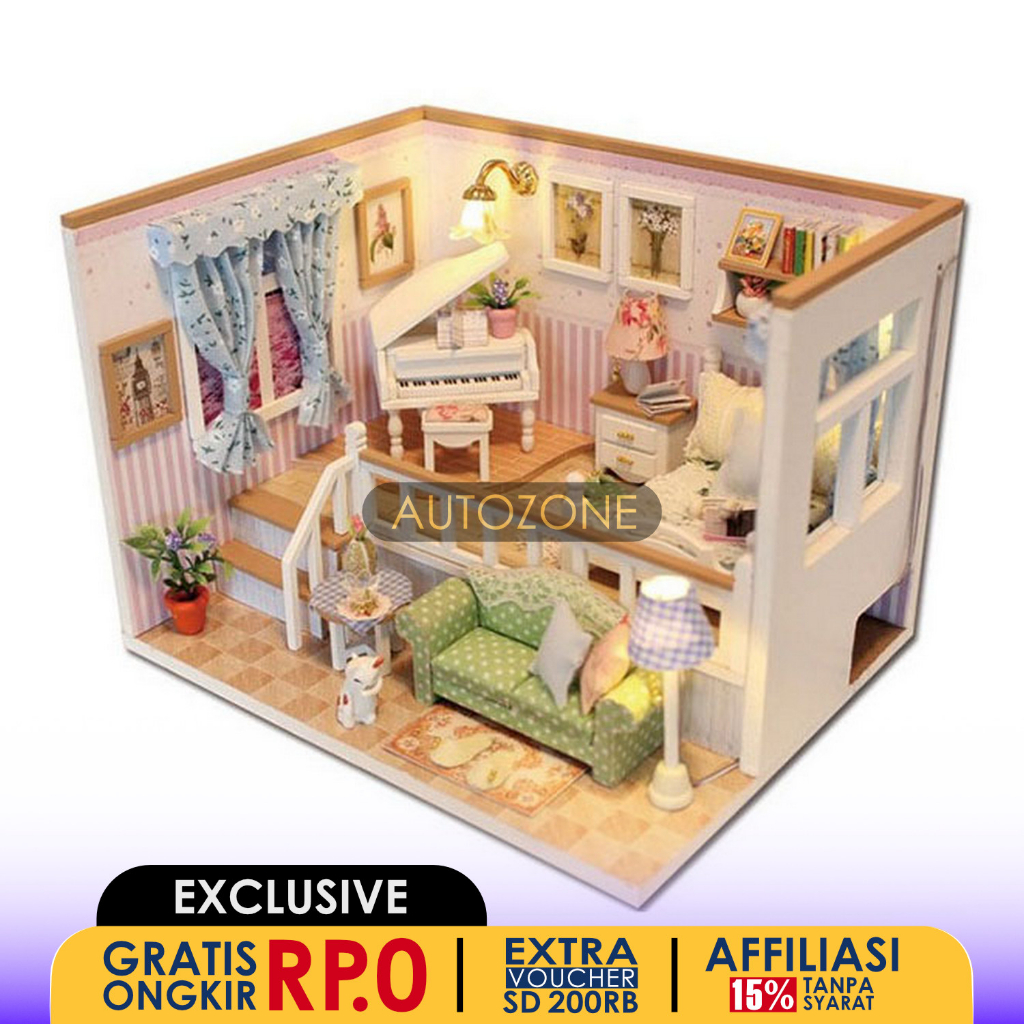HONGDA Sylvanian Cute Room Miniatur Rumah Boneka 3D DIY 1:24 + Cover - M026