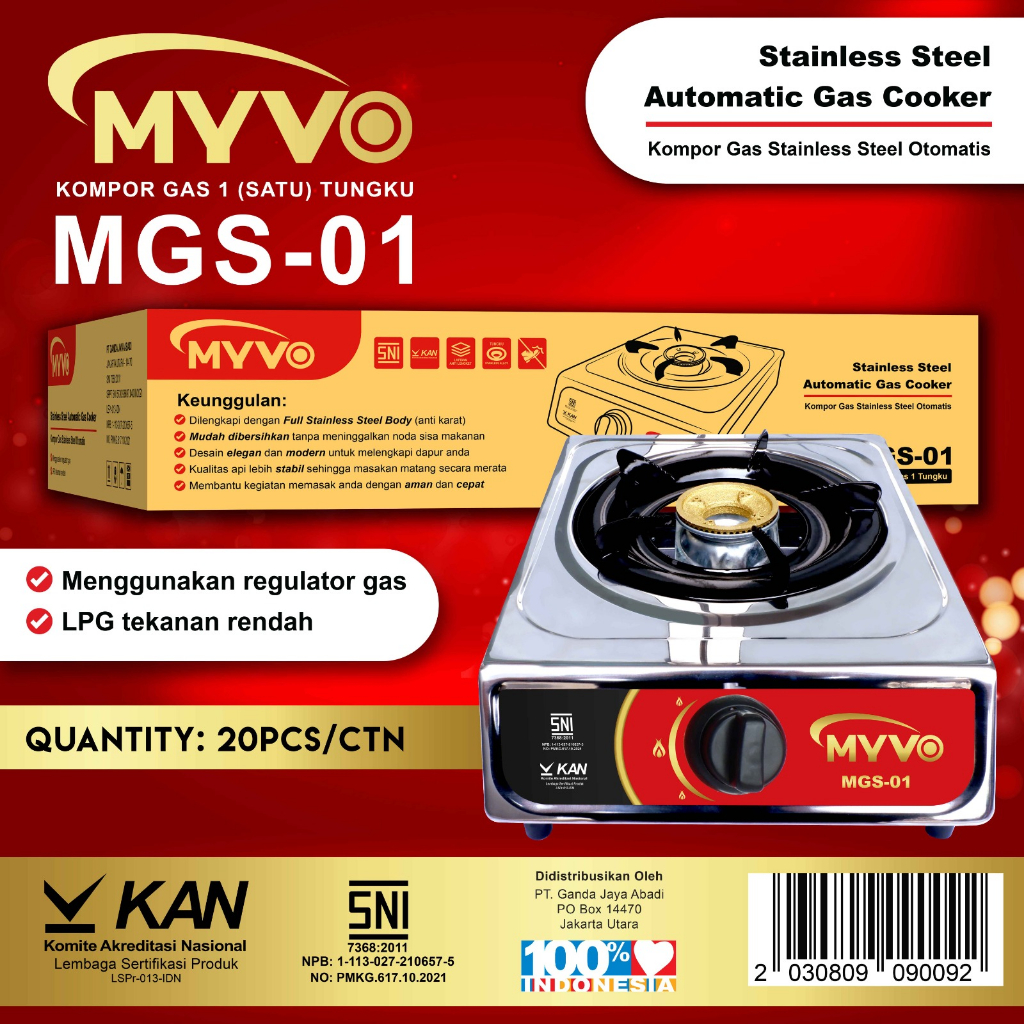 MYVO KOMPOR GAS 1 TUNGKU STAINLESS MGS-01