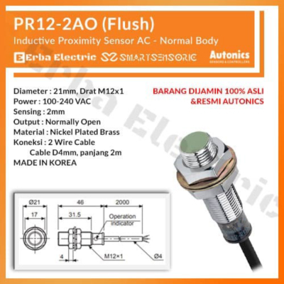 Autonics PR12-2AO Induktif Proximity Sensor Metal Besi 2 wire AC M12 Limited