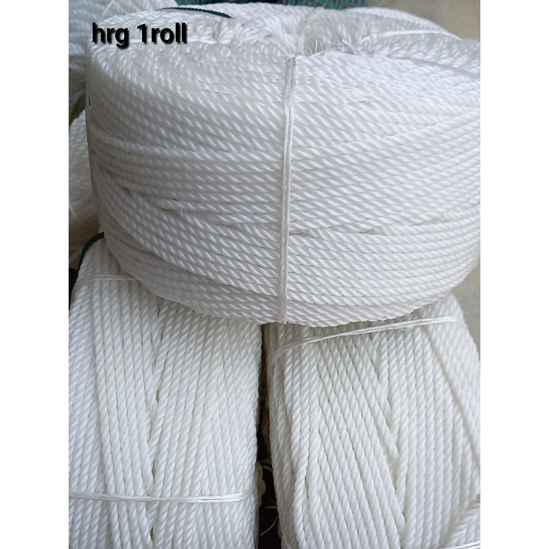 1 Roll Tali Tambang Plastik Nilon Putih 4mm Nylon PE -+200Meter
