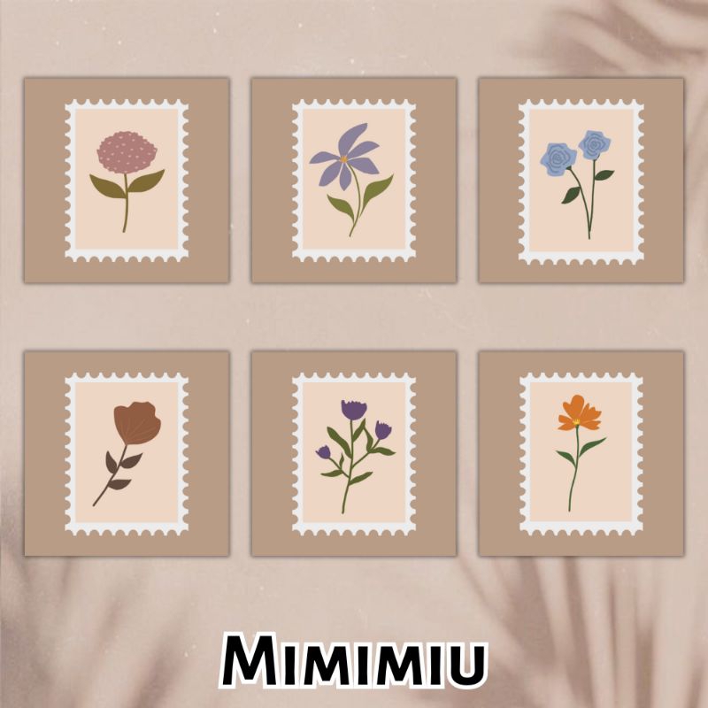 

[Mimimiu] sticker perangko bunga set stiker flower vintage retro aesthetic 3x3cm