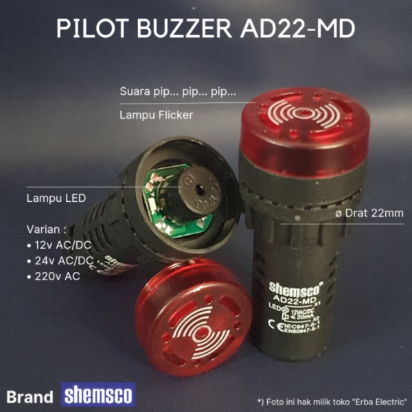 Buzzer 22mm Flashing Buzzer LED 22mm Pilot Lamp Buzzer 22mm 24v - 12v Berkualitas