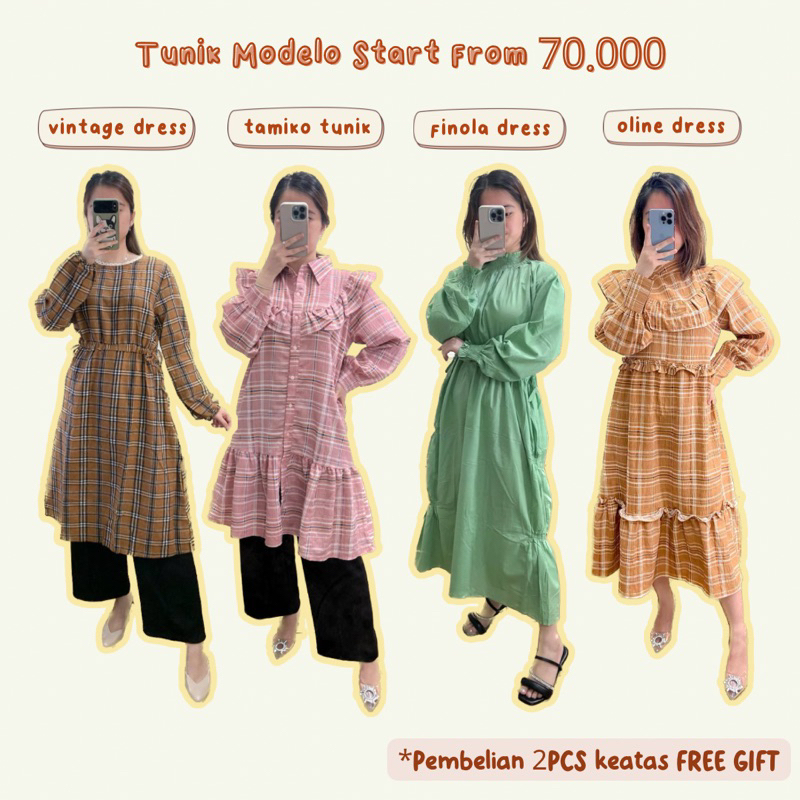 (FREE GIFT) Tunik Wanita Murah Cantik Banyak Model - Midi Dress - Dress Cantik Murah - Tunik Import 