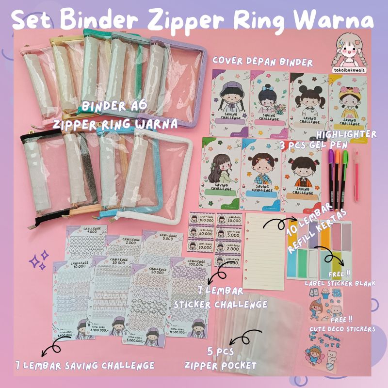 

SET BINDER MENABUNG A6 - ZIPPER RING WARNA