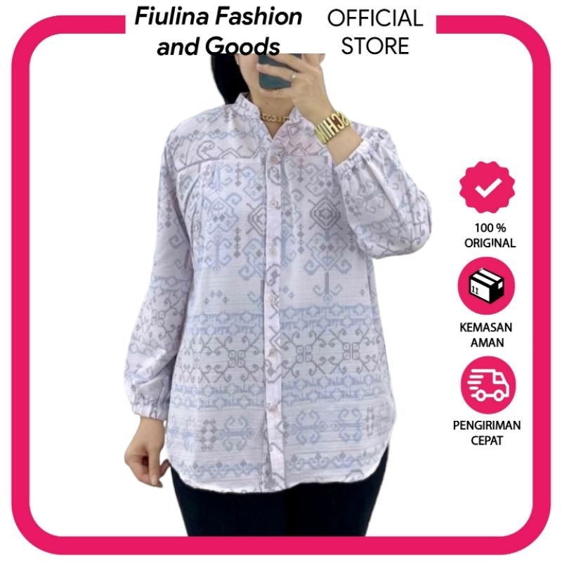 FIULUNA - KEMEJA ATASAN BLOUSE WANITA BAHAN CRINKLE RAYON MOTIF BATIK