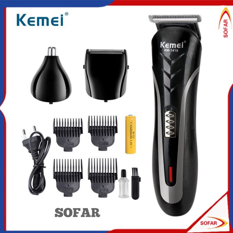 Mesin Cukur 3 in 1 KEMEI Clipper Alat Cukur Rambut Charge KM 1419