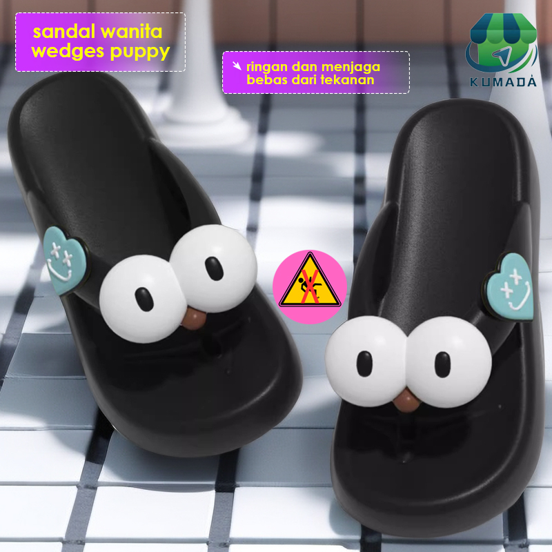 Sandal Jepit Wanita Sandal Jepit Karet Korea Kartun Mata Besar Sandal Jepit Sol Tebal Hak Wedges
