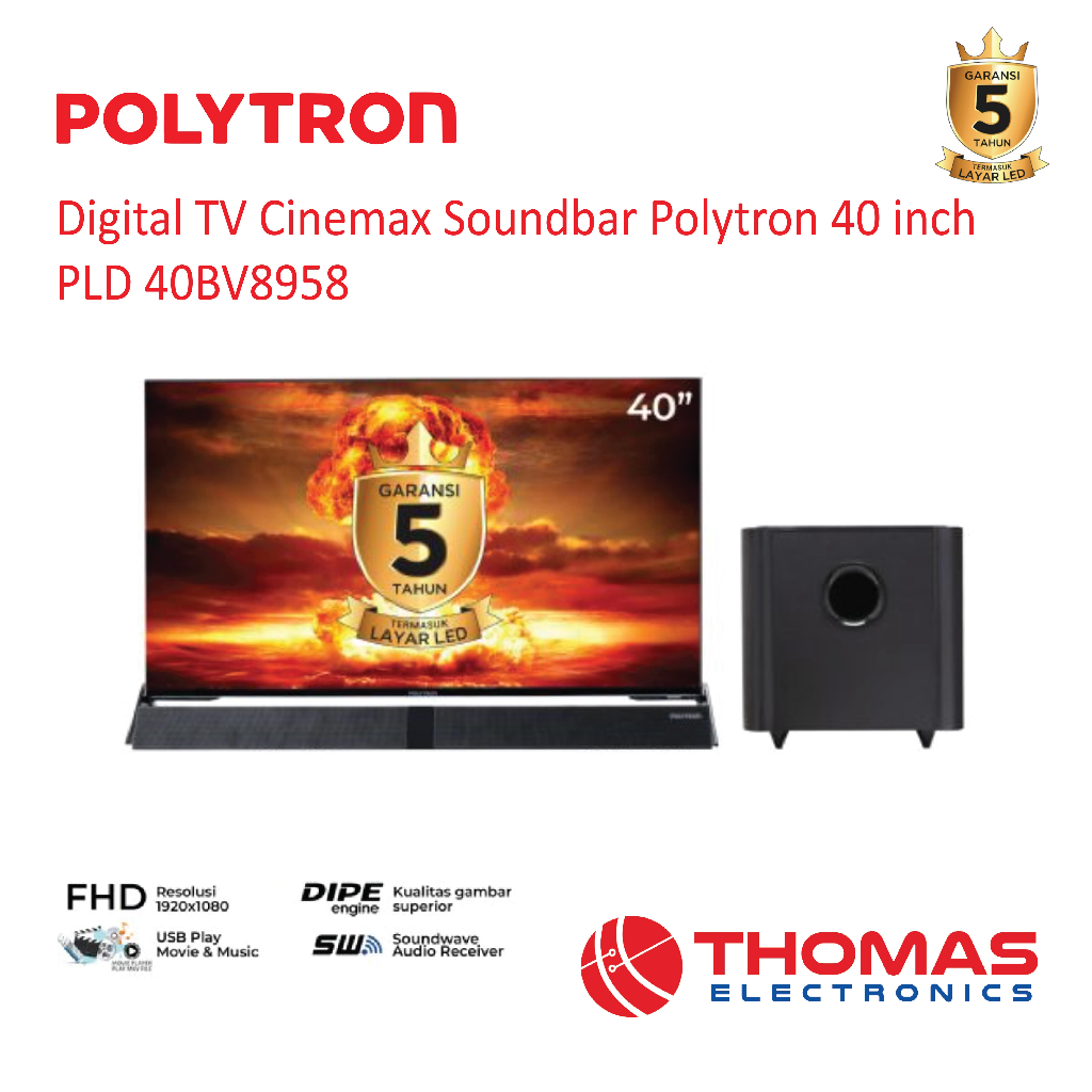 Digital Cinemax Soundbar TV Polytron 40 inch PLD 40BV8958 40 BV 8958 Garansi Resmi