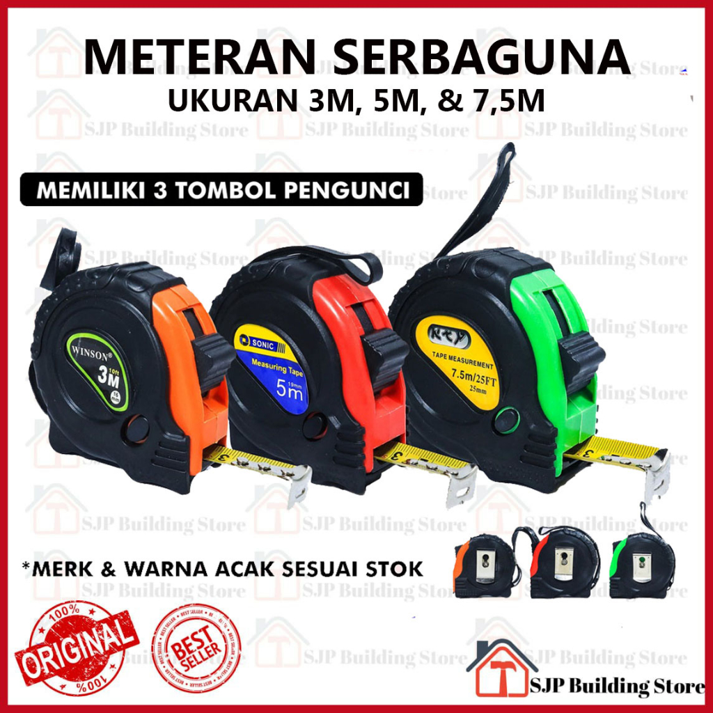 Meteran Karet Tukang Measuring Tape - High Quality 3M 5M 7,5M 10M / Meteran 5M Tukang Bangunan Roll 