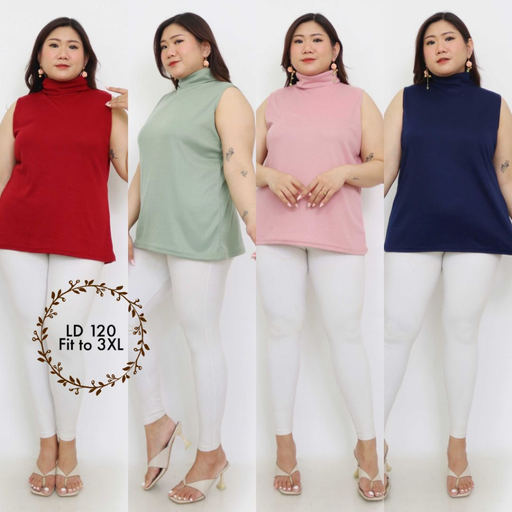 LD 120 - 130 ( FIT TO 3XL ) Kaos Turtleneck wanita jumbo inner manset wanita tanpa lengan atasan big