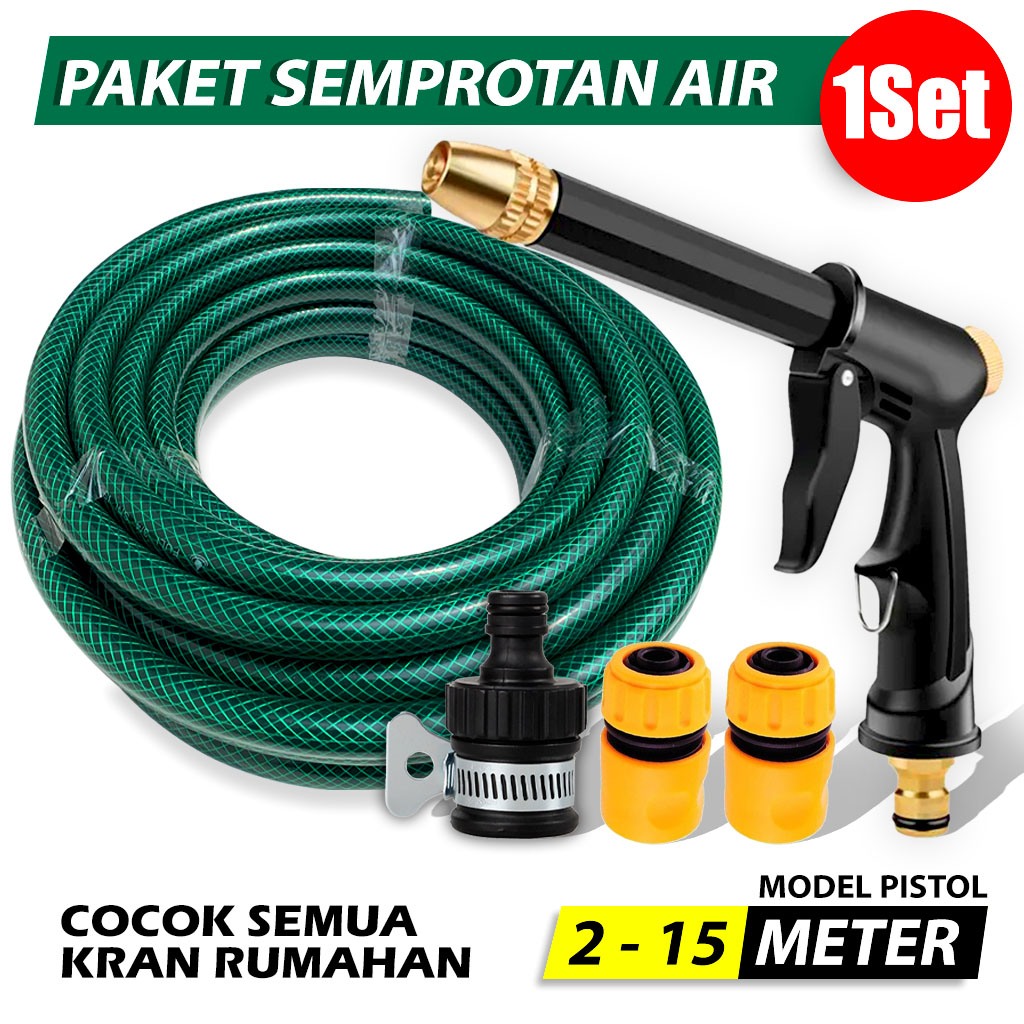 Ralali Selang Semprotan Air Semprot Cuci Motor Mobil Siram Taman Benang Hijau Komplit - Paket Sempro