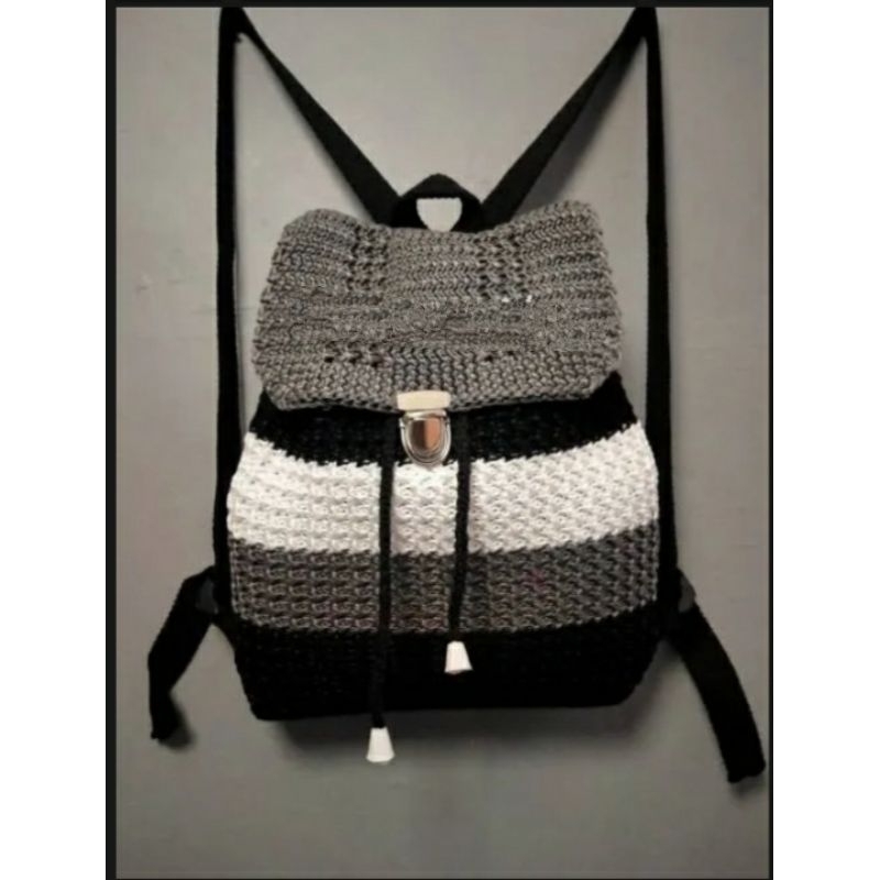 tas ransel rajut sekolah remaja bahan tebal kombinasi warna.