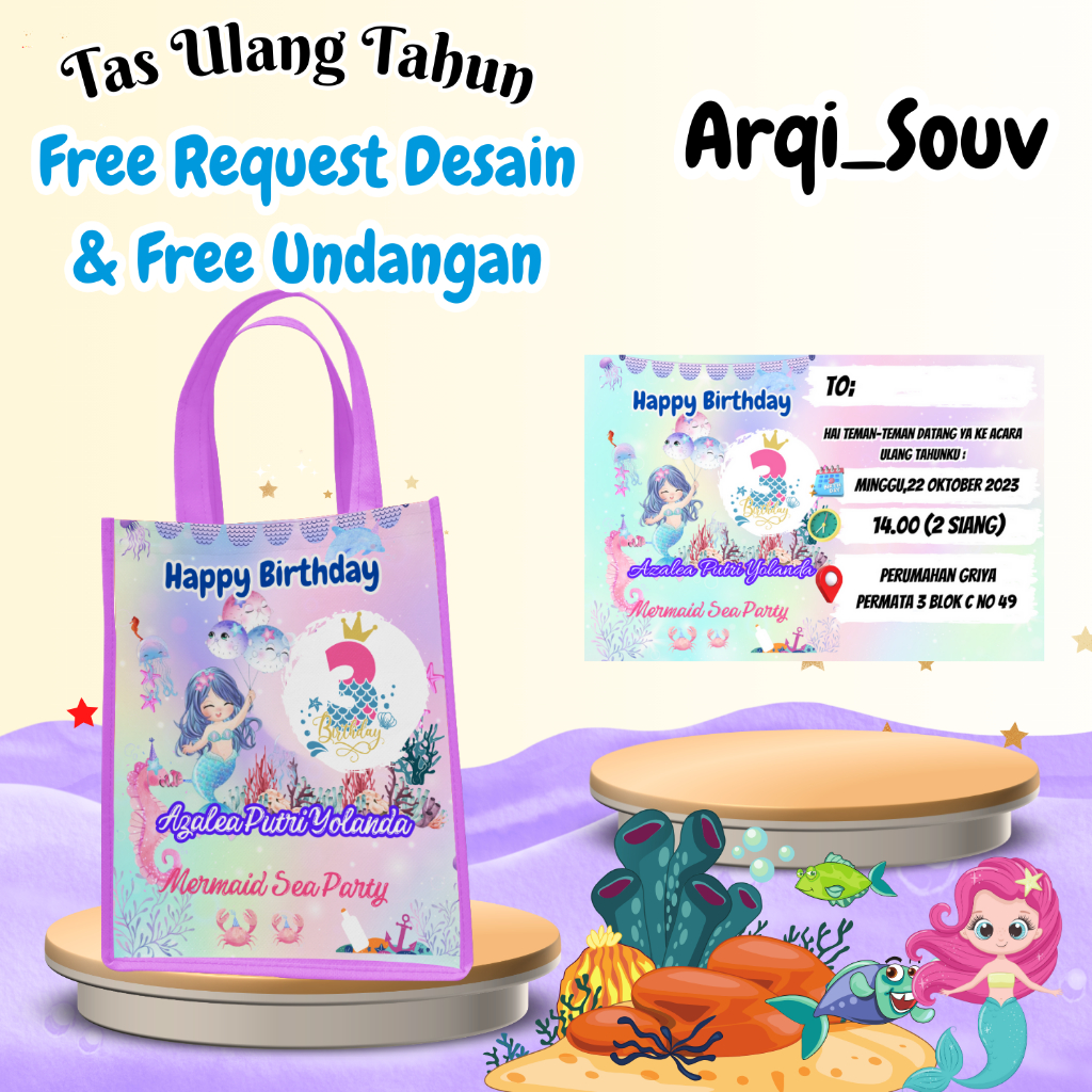 

75 Pcs Tas Ulang Tahun Anak Free Undangan Cowok Cewek Custom Foto Murah Unik Muat Kfc