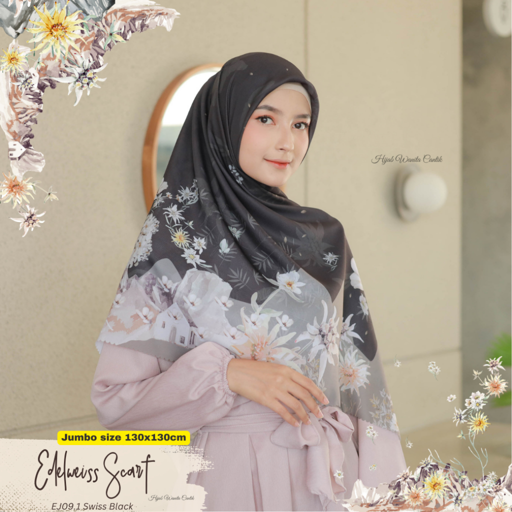 Hira - Hijabwanitacantik - Segiempat Edelweiss Scarf Polycotton Jumbo Series Diskon Sale