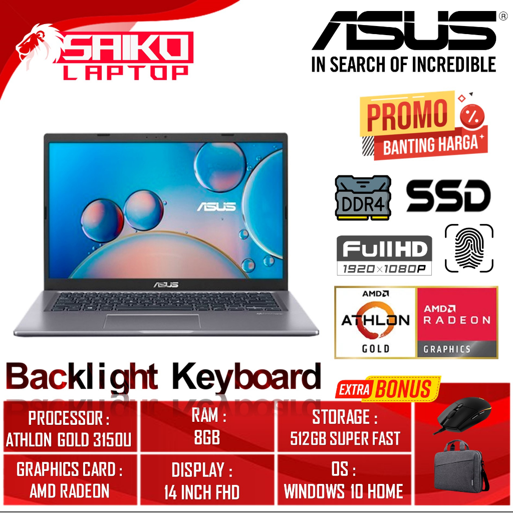 Laptop Slim Murah Asus Vivobook M415DA AMD ATHLON GOLD 3150U Ram 4GB 8GB 128GB 256GB 512GB SSD 14 FH