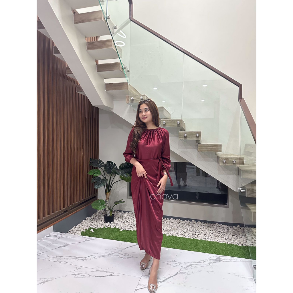 Dress Dira 3 Ways Satin Silk Tebal Premium M L XL Long Dress Sabrina