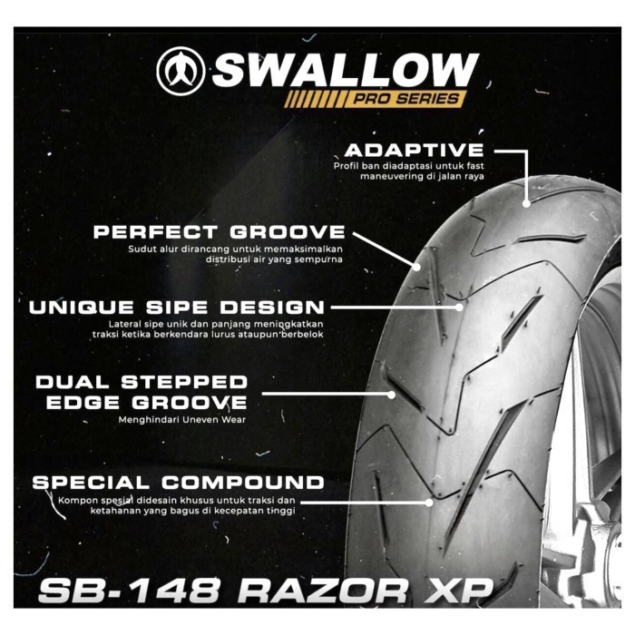 BAN  SWALLOW RAZOR XP TUBELESS 100/90-12 110/90-12 80/90-14 90/80-14 90/90-14 100/80-14 110/80-14 120/70-14 140/70-14 90/80-17 100/80-17 110/70-17 130/70-17 140/70-17 150/60-17