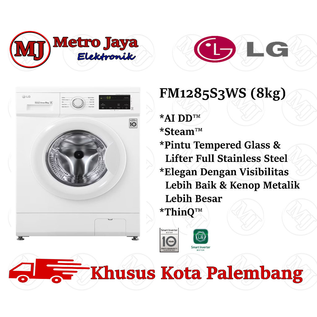 MESIN CUCI LG FV1285S3WS FRONT LOADING 8.5 KG AI DD STEAM FV 1285 S3WS