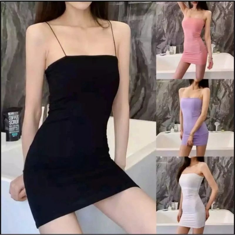 Tank Top Bodycon Dress Korean Wanita Style / Tank Top Polos Spandek / Tank Top Dress Ketat