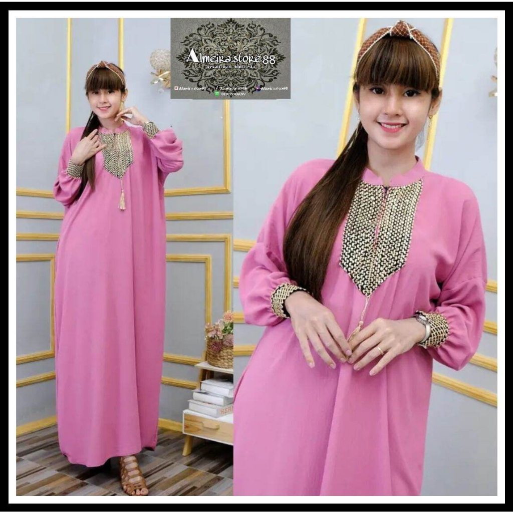 Gamis Sultan Renda Kringkle Airflow Premium Dress Kaftan Arab Polos Simple Busui Friendly Hitam-Lavender Kaftan