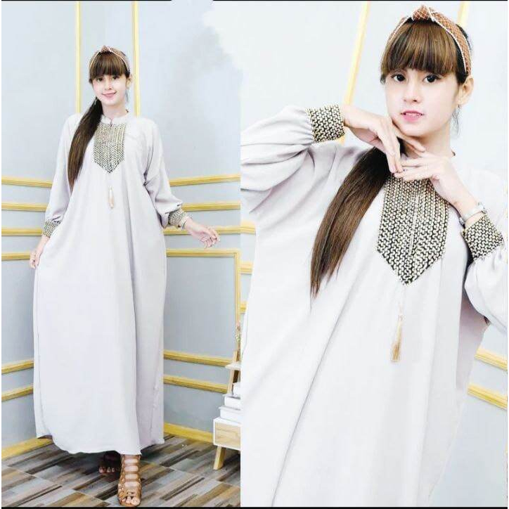 Gamis Sultan Renda Kringkle Airflow Premium Dress Kaftan Arab Polos Simple Busui Friendly Hitam-Putih Kaftan