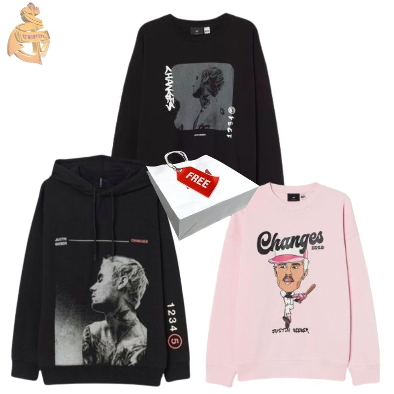 Sweater Crewneck Justin Bieber Changes 1920 Pink Hm Wanita Cewek Pria Full Tag Free Paper Bag