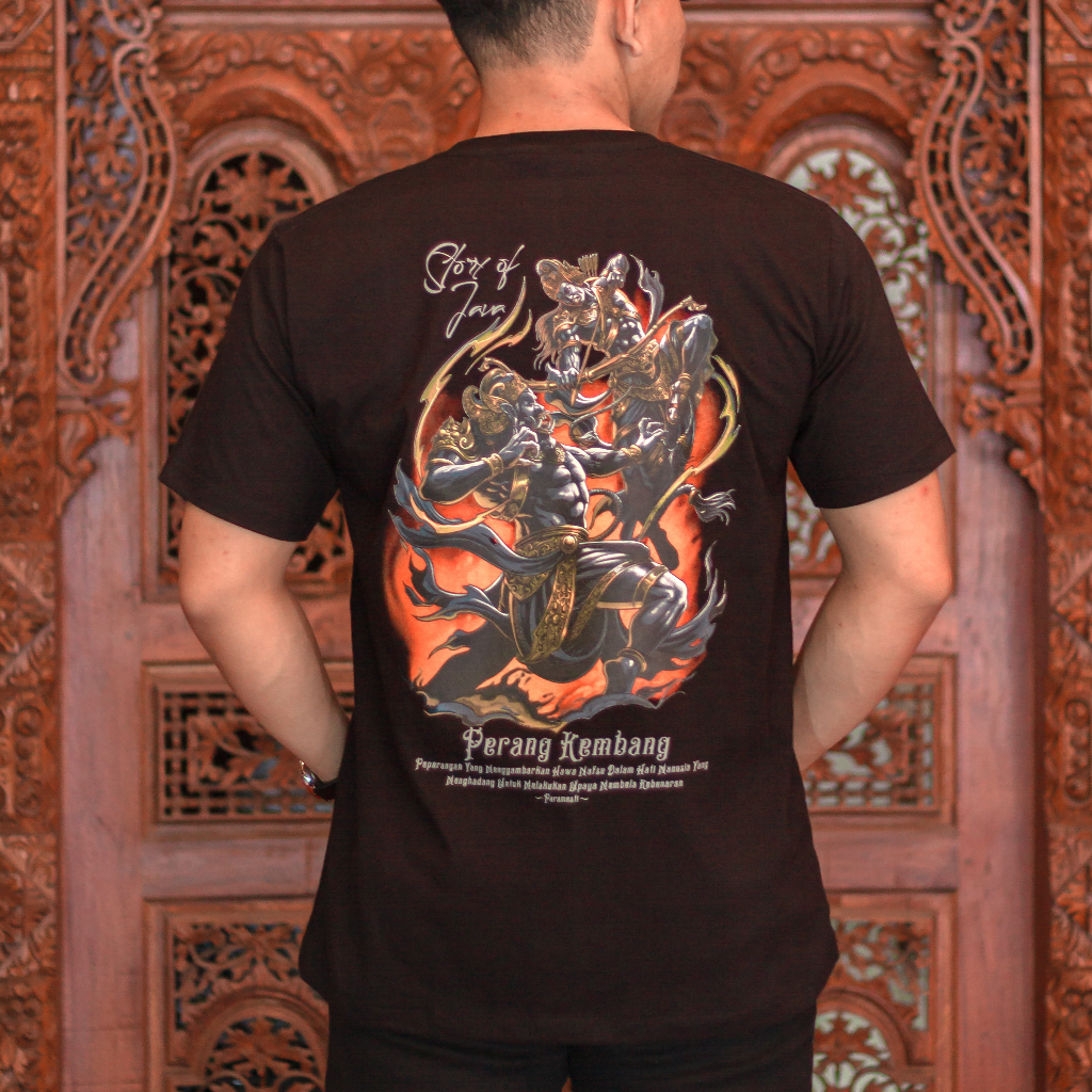 Paramesti Tshirt Kaos Jawa Perang Kembang Budaya Wayang Arjuna Vs Buto Cakil Distro Pria Bigsize Jum
