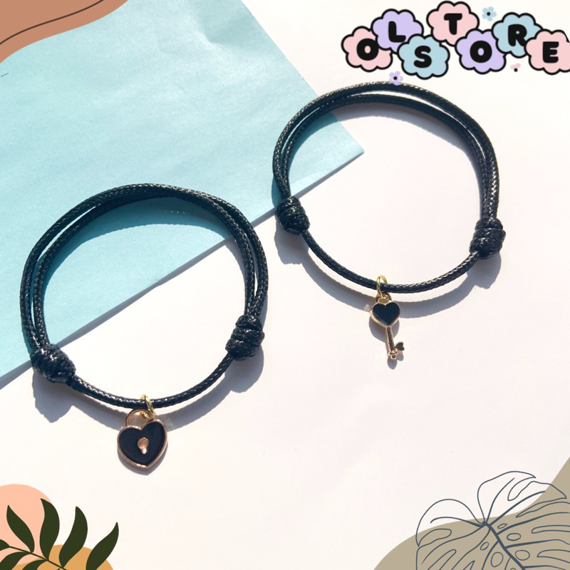 Gelang Couple Kunci & Gembok Hati / Gelang couple 2mm kunci gembok hati sepasang / Gelang Murah