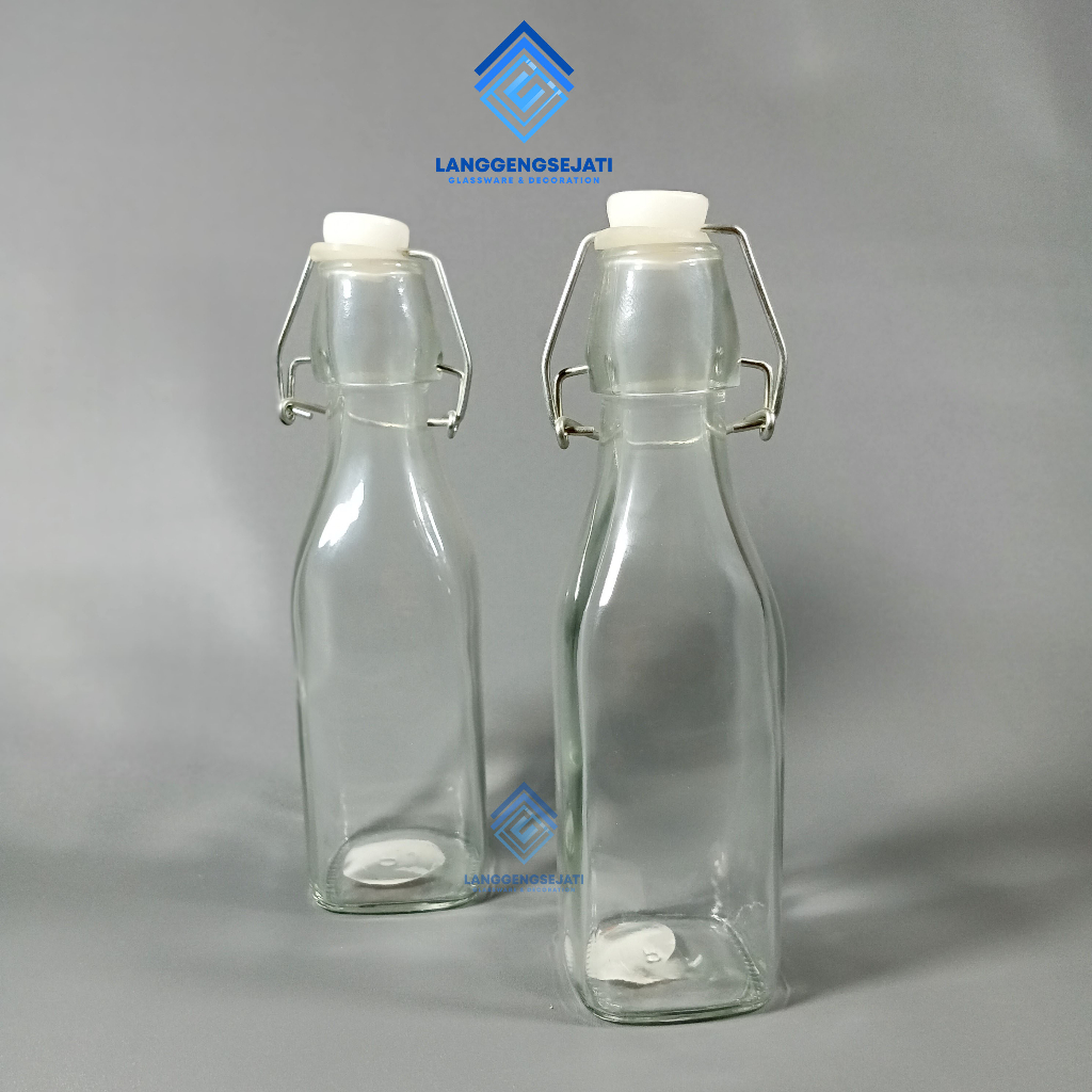 BOTOL  BORMIOLI SWING KOTAK 250 mL / BOTOL KACA TUTUP KAIT / BOTOL 250 mL