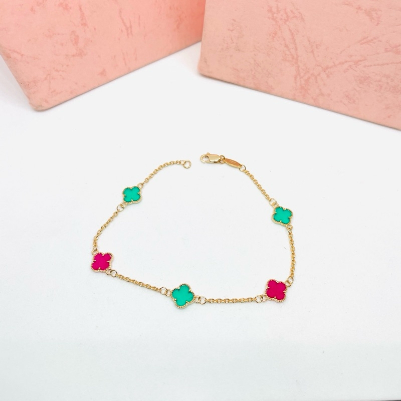 Gelang rantai emas kadar 700/16k clover fanclip