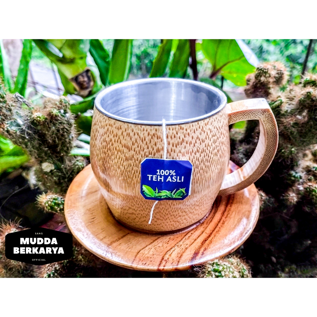 Cangkir Bambu Stainless Souvenir Unik Pernikahan Murah MUG Kantor Bamboo 170 ML
