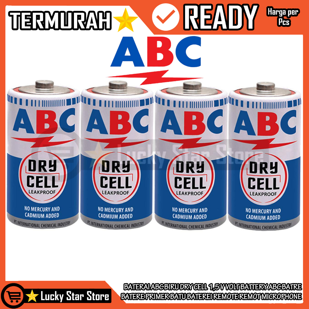 BATERAI ABC BATTERY ABCE BESAR BIRU DRY CELL R14C 1,5 V VOLT ISI 1 PCS TANGGUNG BATTERY MAINAN MP3 B