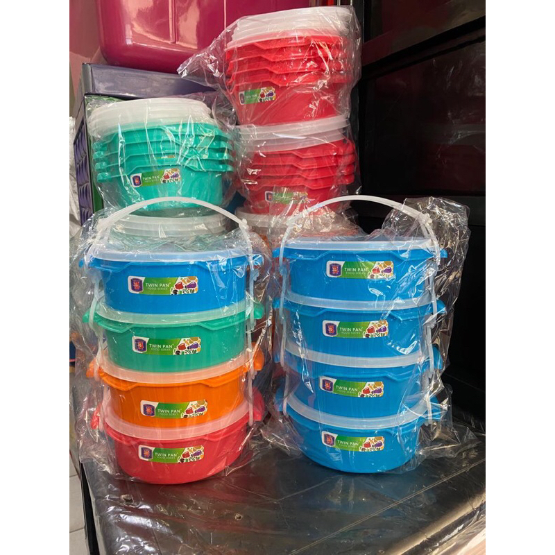 Twin Pan Rantang Plastik Bulat 3-4 Tingkat Kotak Makan Bulat