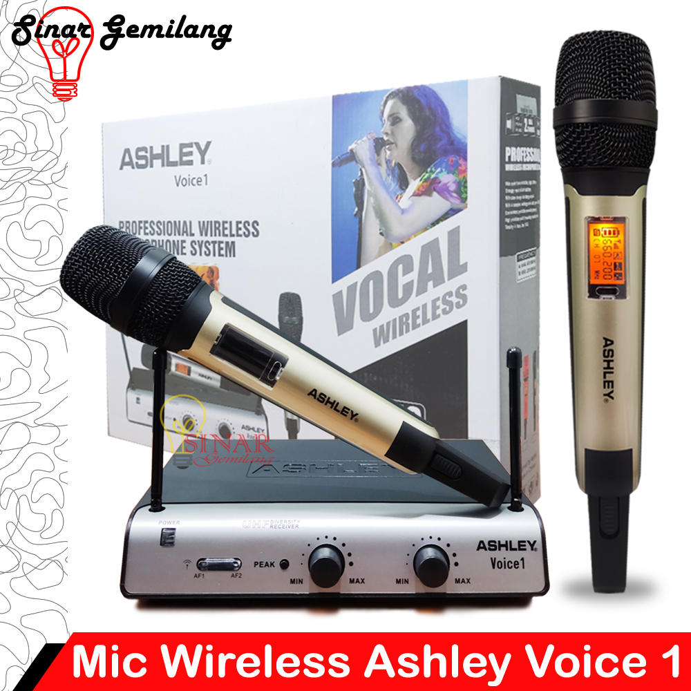 Mic Wireless Ashley Voice 1 Microphone Werles 2 Handle Mikrofon Karaoke Mikropon Tanpa Kabel