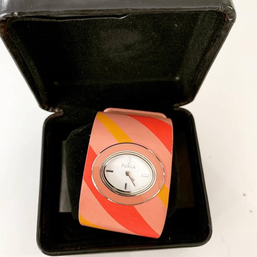Furla pink striped watch // never worn