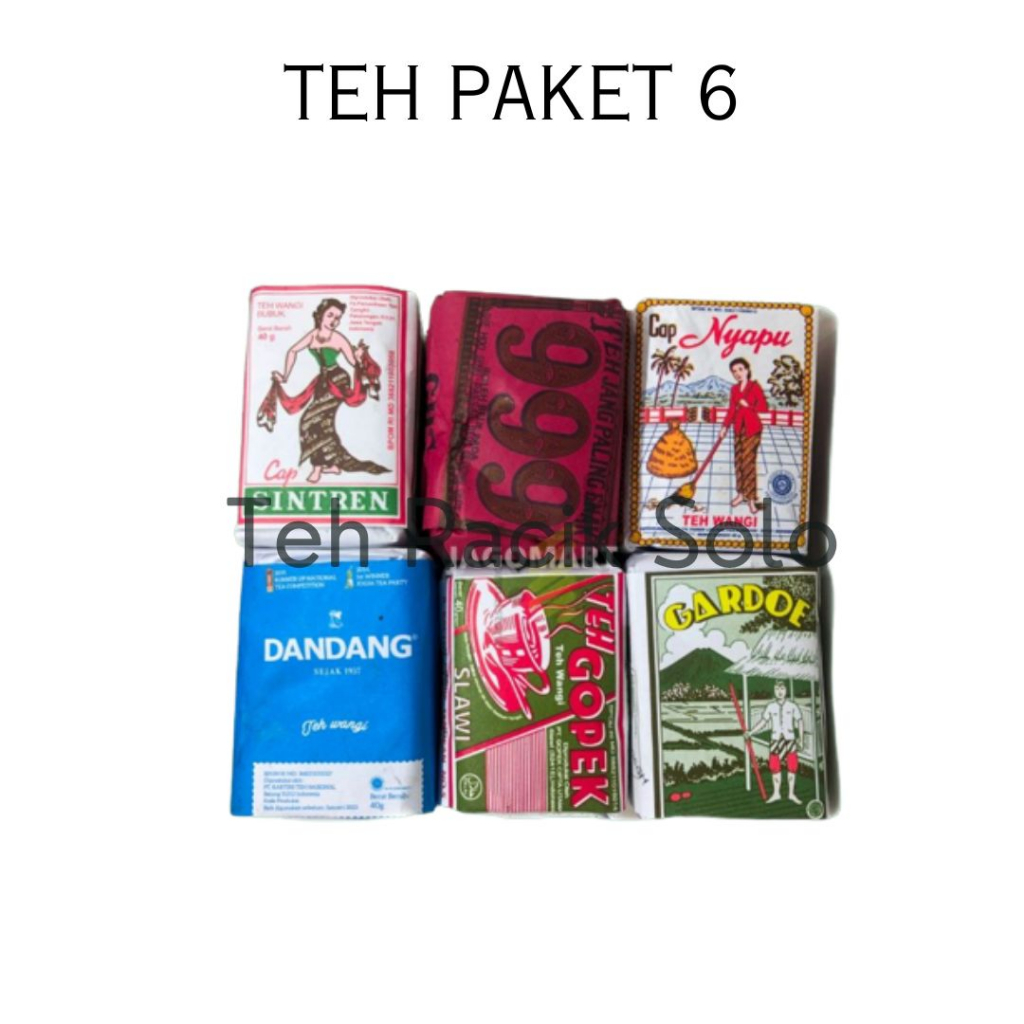 

Teh Racik Solo Paket 6 Teh khas SoloTeh Racik Paket 6 teh khas solo Sintren, Nyapu, Dandang biru, Gardoe Hijau, 999, Gopek