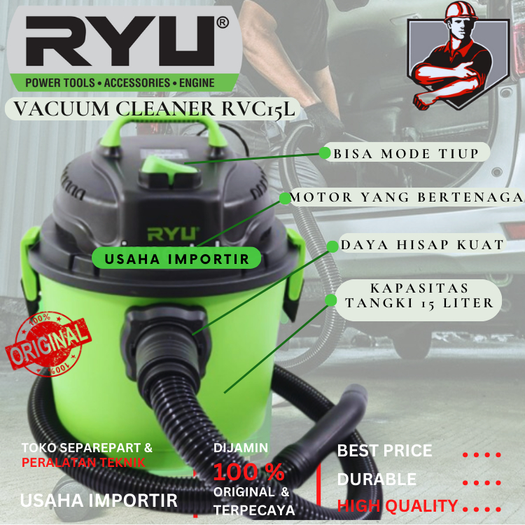 Jual Mesin Vacum Cleaner RYU RVC 15 Liter Wet And Dry Mesin Vacum Cleaner Ryu Basah Kering Blower Pe
