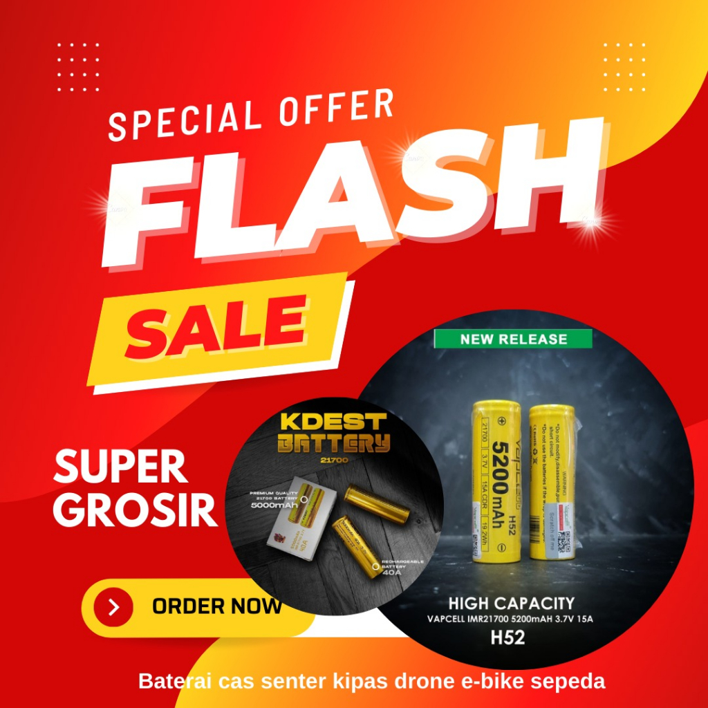 MOLAN CANO VAPCELL 5200mAh 21700 Battery | Kdest 5000mah baterai cas senter kipas drone e-bike seped