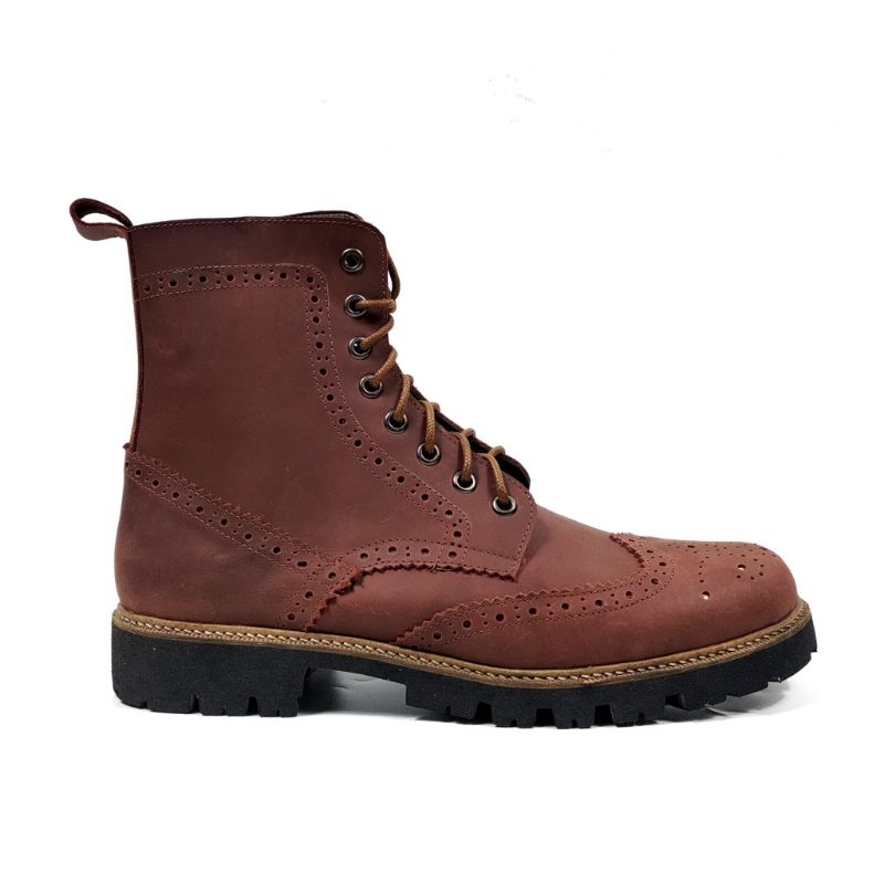 M&T - Sepatu Boots Pria Heimdall Wingtip Brown Crazy Horse Leather